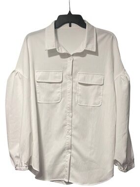 White Button-Up Blouse | Lightweight | Relaxed Fit | Versatile Cover-Up